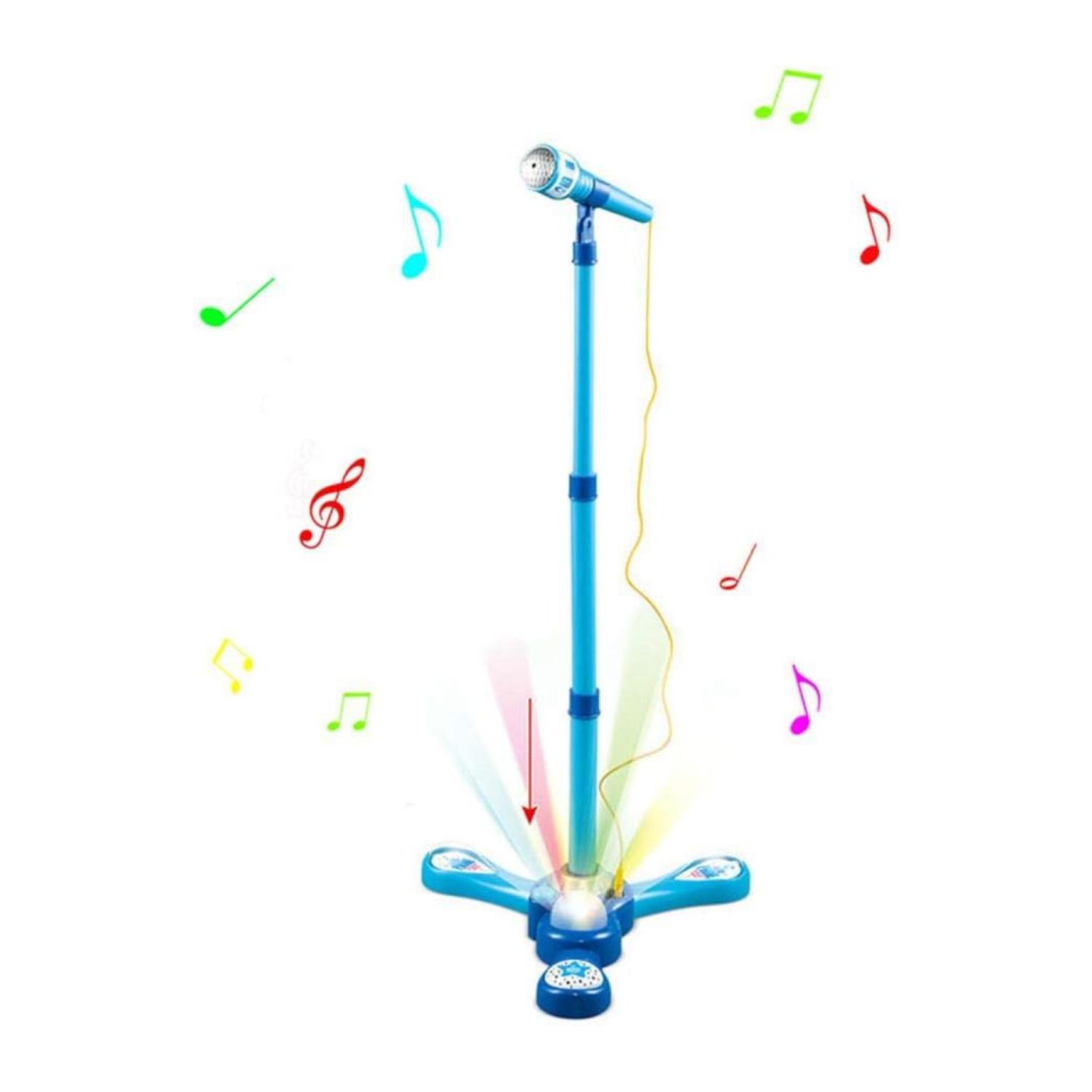 JUGUETE MICROFONO PEDESTAL KARAOKE LUCES MP3 AZUL INFANTIL - 1