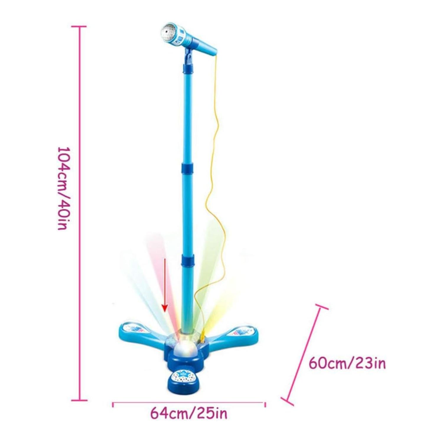 JUGUETE MICROFONO PEDESTAL KARAOKE LUCES MP3 AZUL INFANTIL - 2