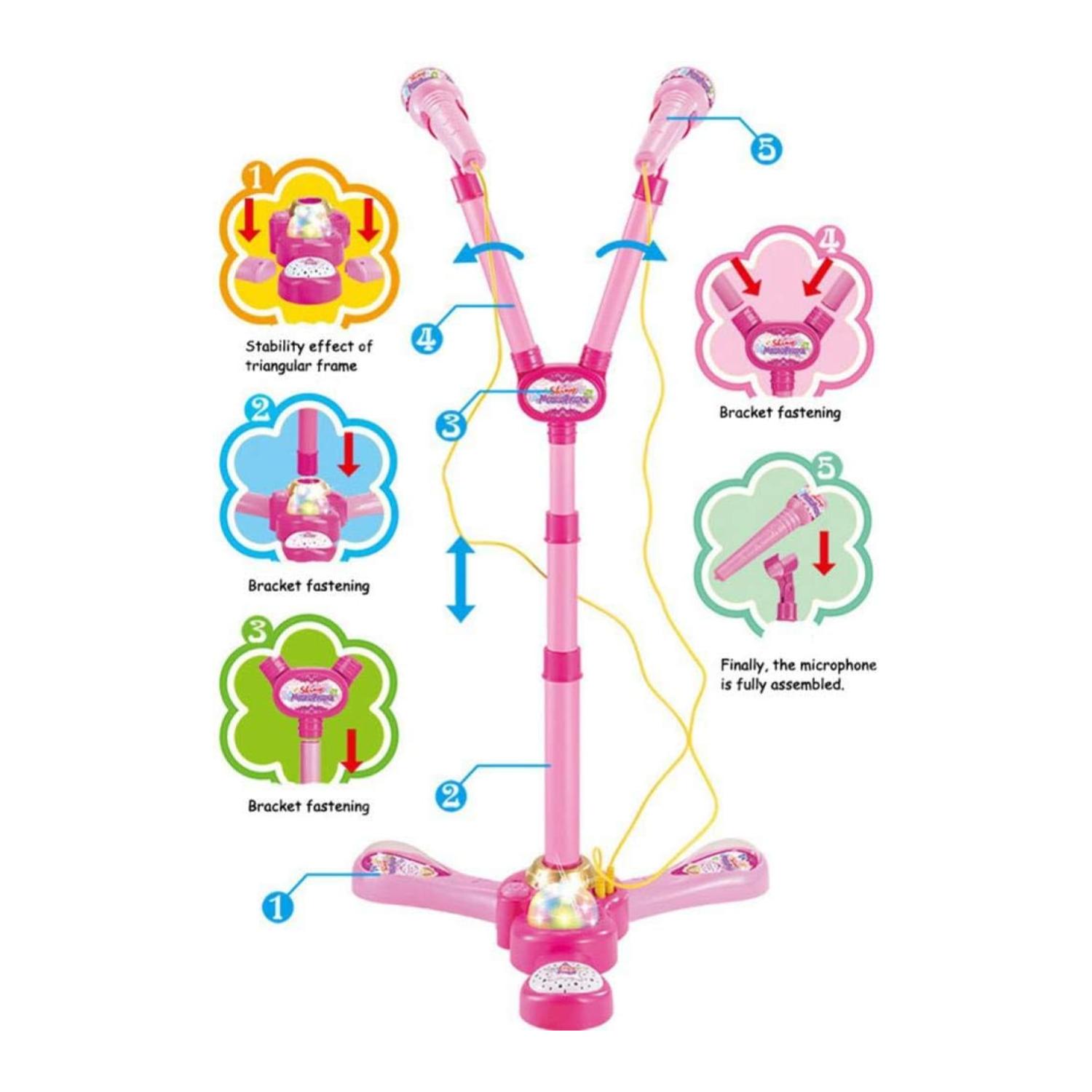 JUGUETE MICROFONO PEDESTAL KARAOKE LUCES MP3 AZUL INFANTIL - 3