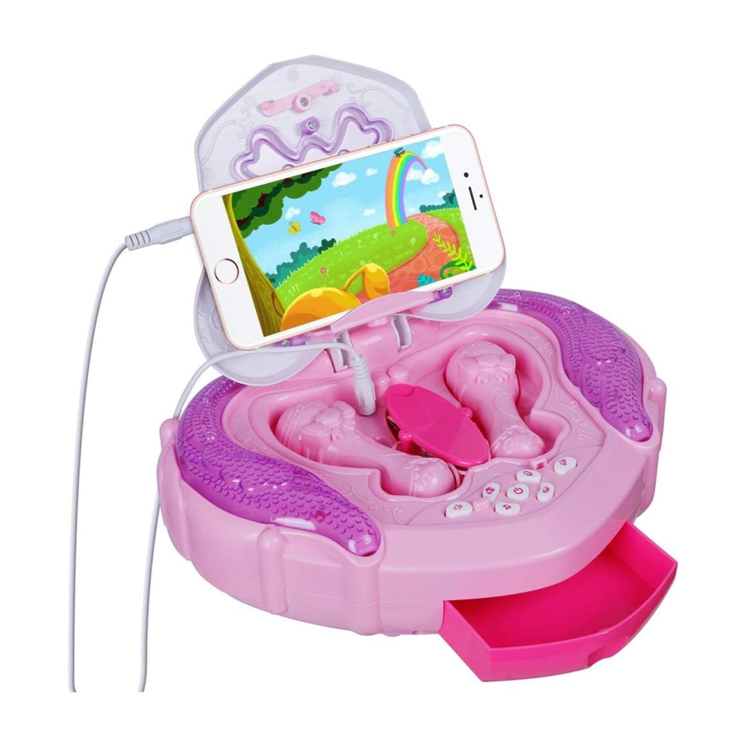 JUGUETE KARAOKE DOBLE ATRIL LUCES Y SONIDO ROSADO INFANTIL - 1