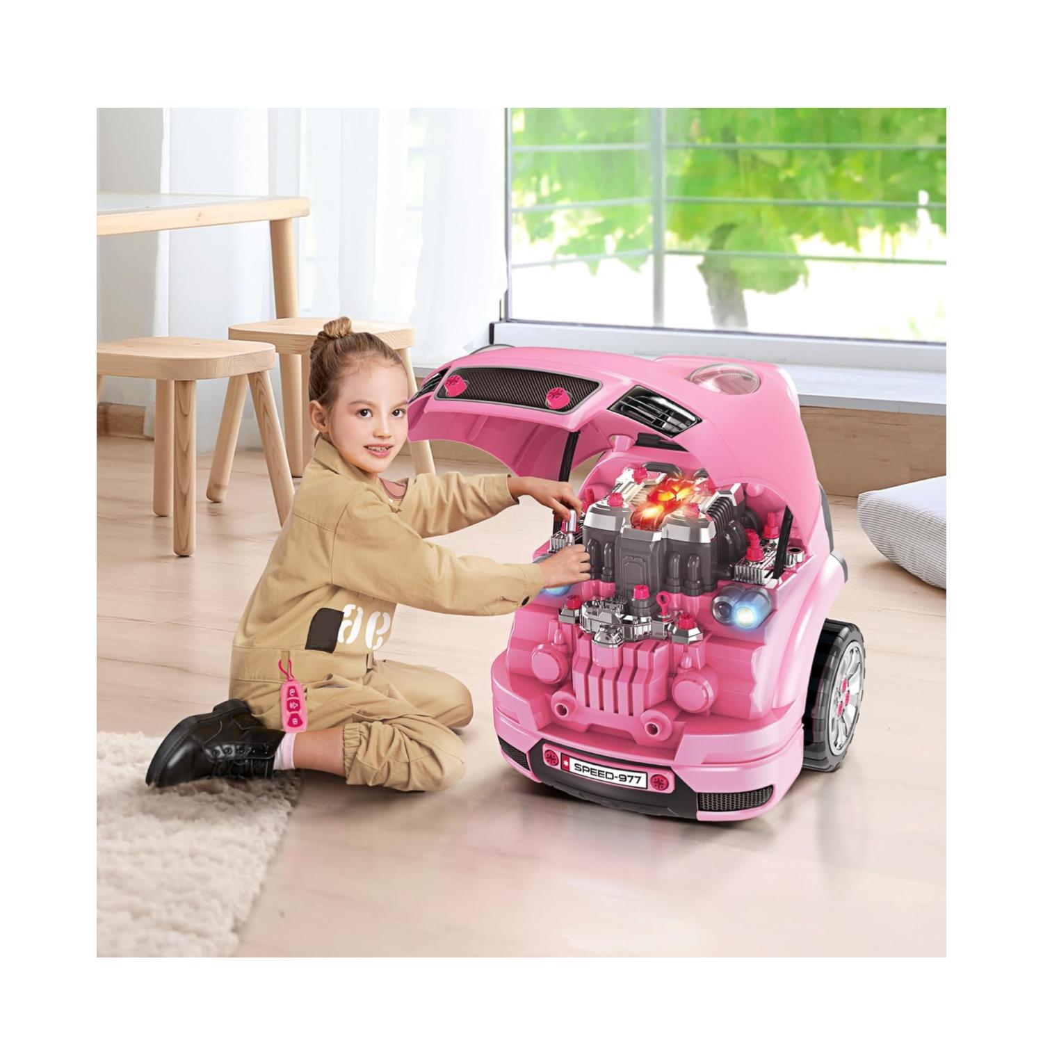 JUGUETE AUTO PARA REPARAR CON LUCES SONIDOS Y ACCESORIOS ROSA - 2