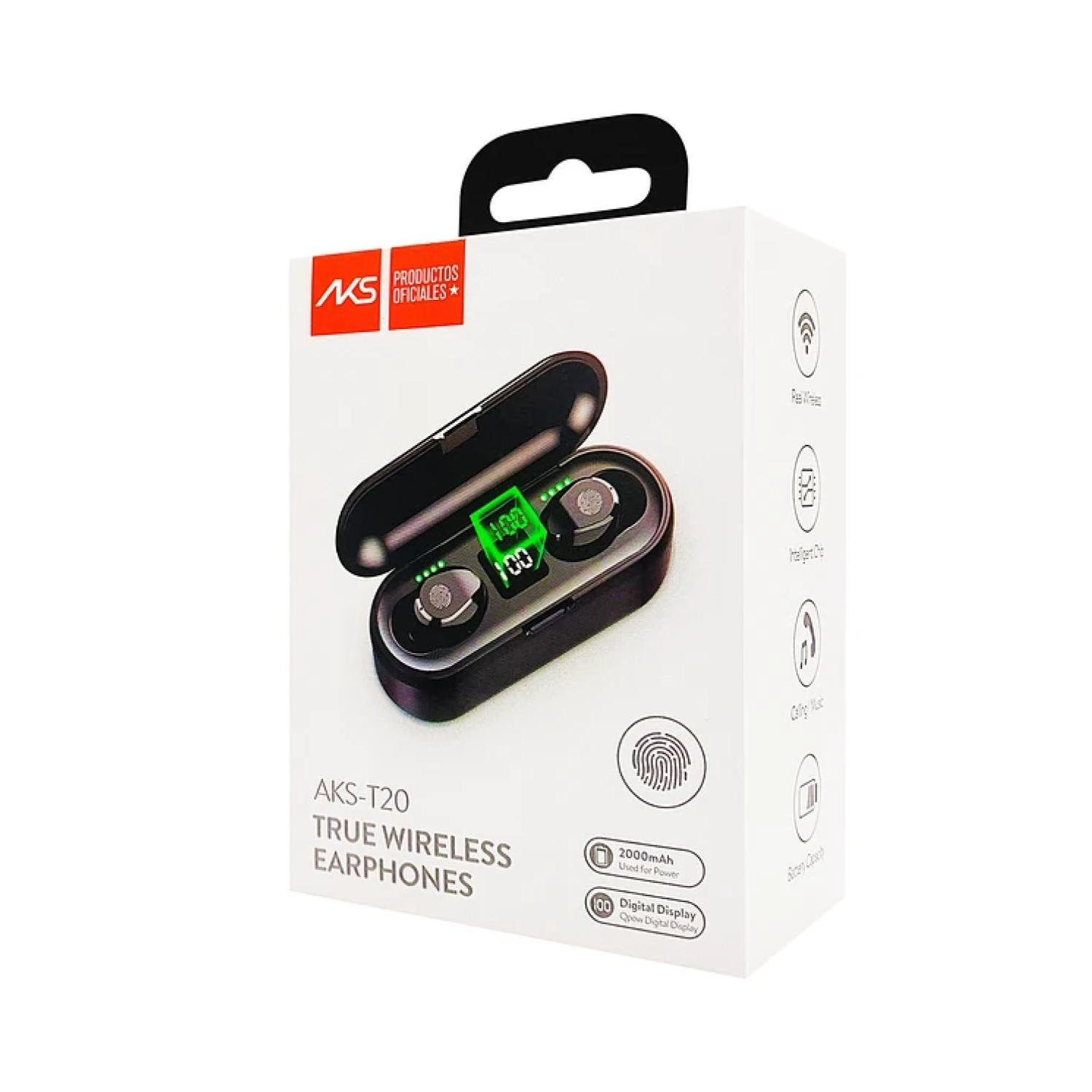 AUDIFONOS BLUETOOTH RECARGABLES TWS IN EAR MANOS LIBRES AKS-T20 NEGRO - 3