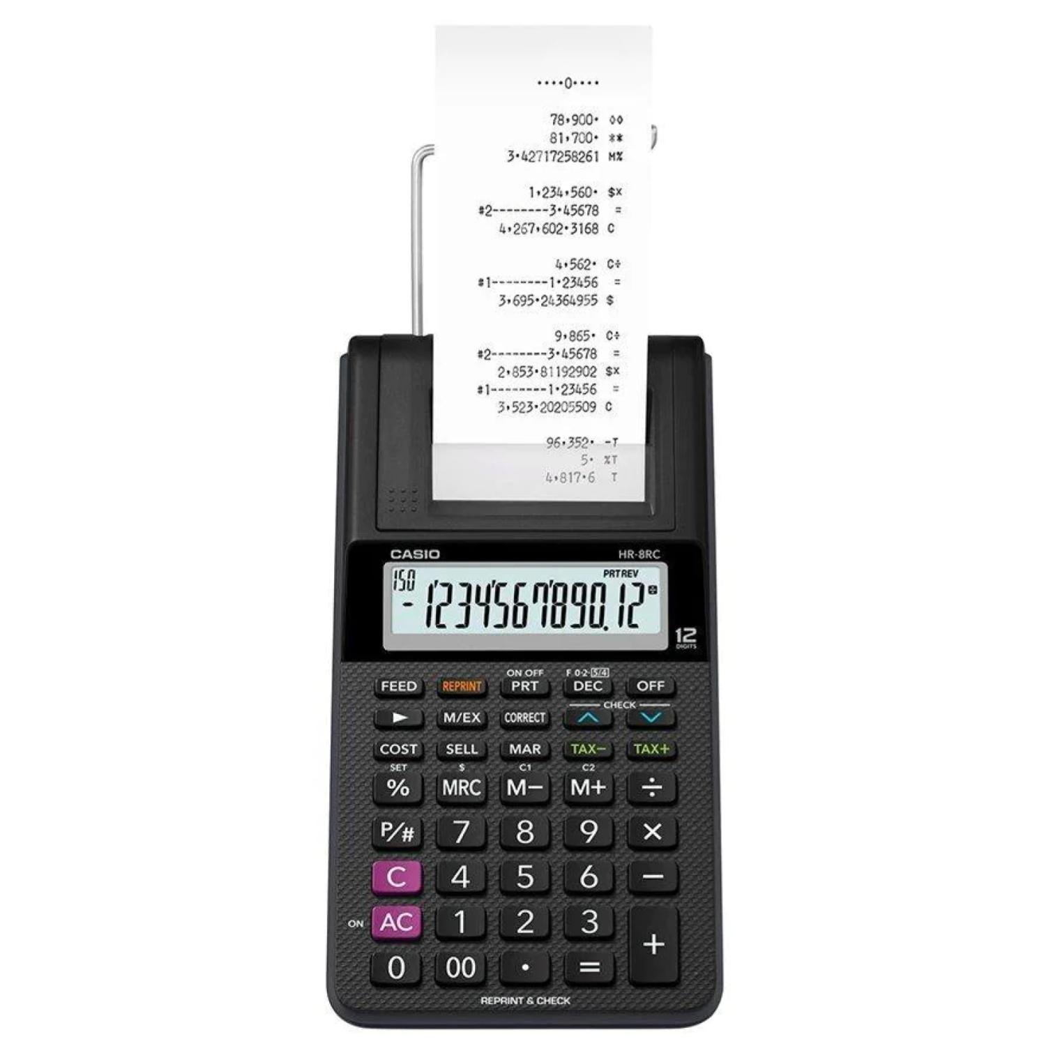 CALCULADORA DE IMPRESION 10 FUNCIONES NEGRO HR-8RC-WE CASIO - 1
