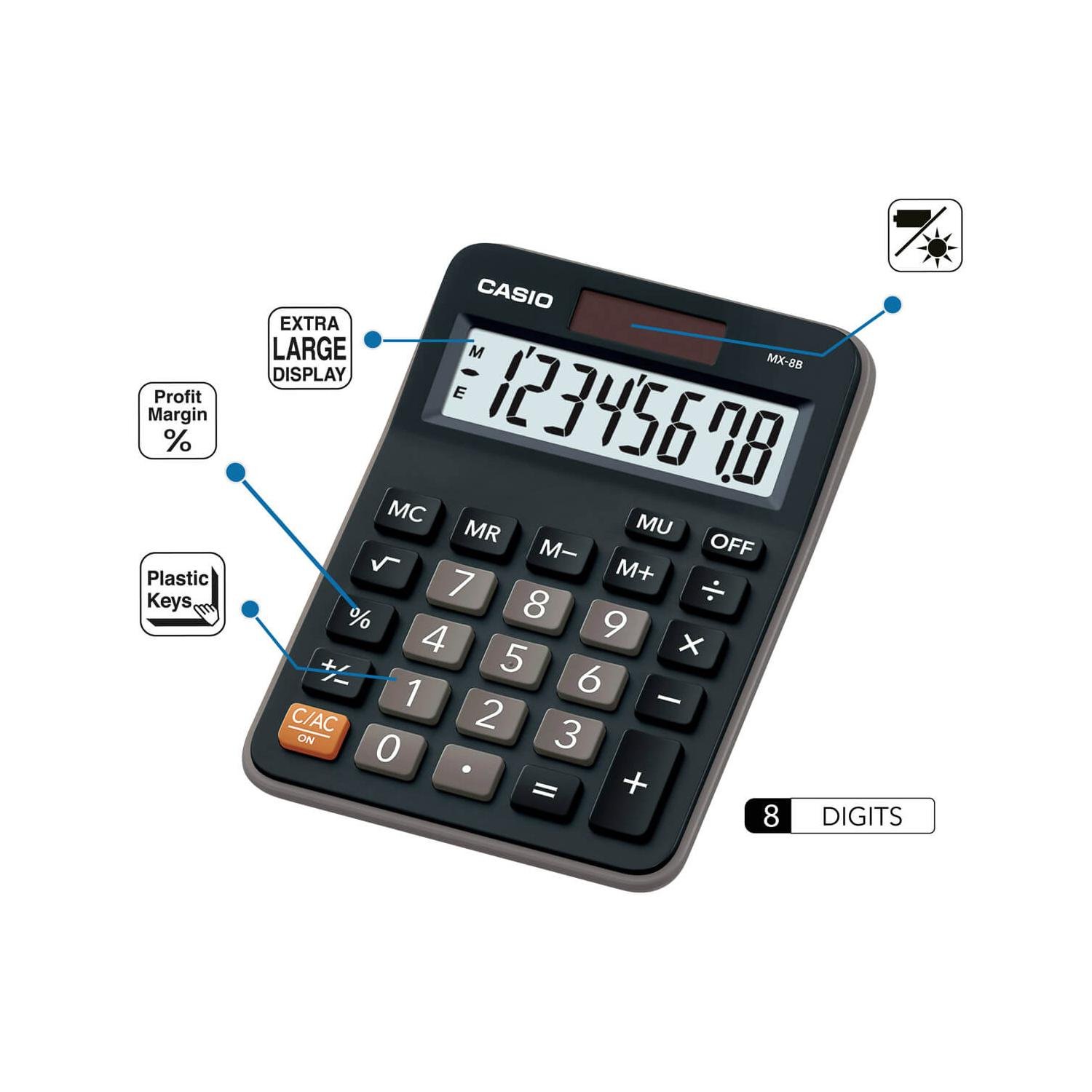CALCULADORA DE ESCRITORIO 8 DIGITOS NEGRO MX-8B CASIO - 2