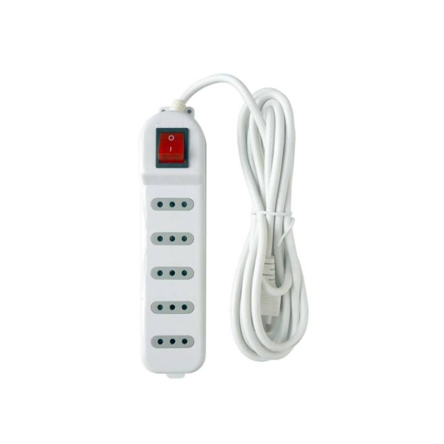 ZAPATILLA ALARGADOR 5MT 5 ENTRADAS BLANCO MACROTEL - 1