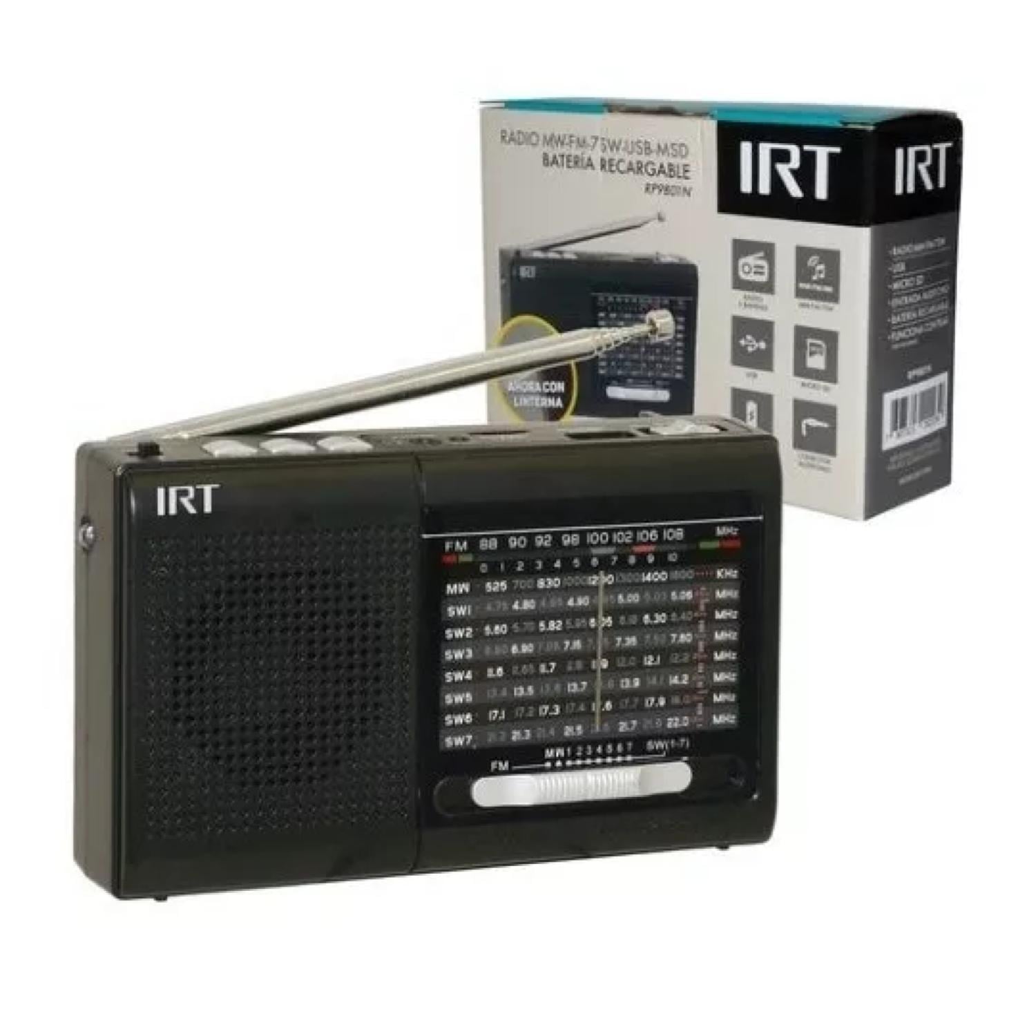 RADIO PORTATIL 9 BANDAS FM AM SW USB NEGRO IRT - 2