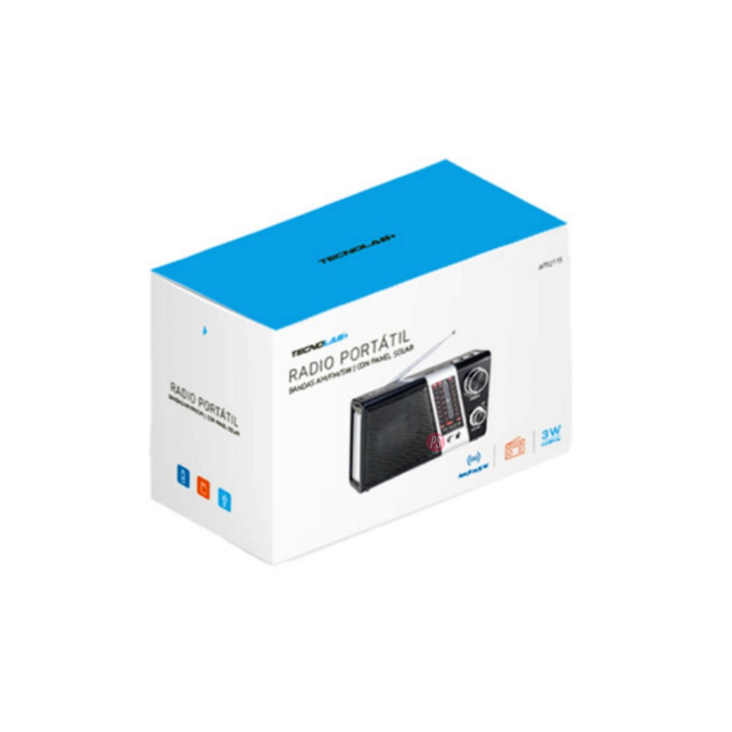 RADIO PORTATIL PANEL SOLAR LED USB AM SW FM EN COLOR NEGRO TECNOLAB - 3