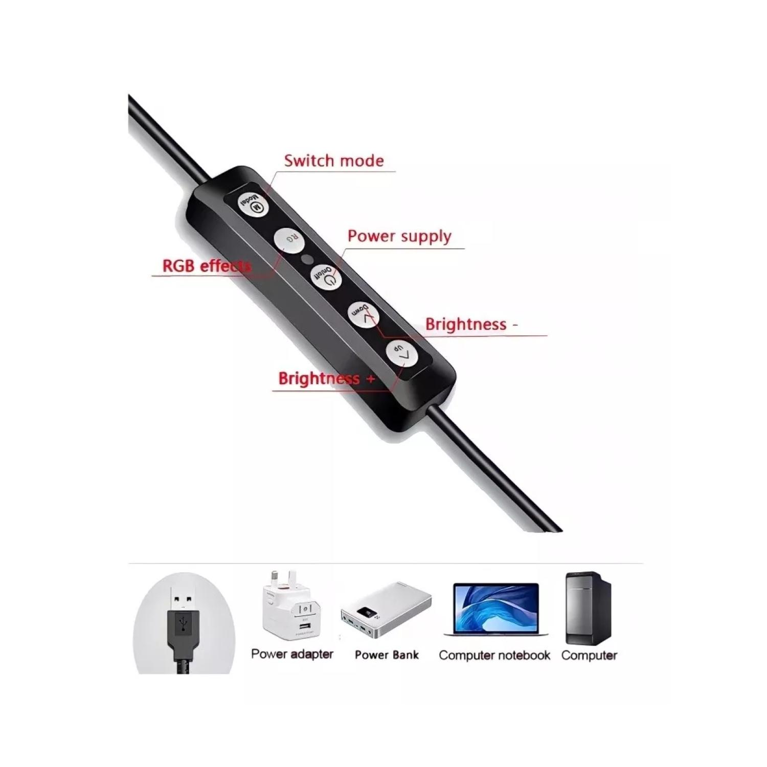 ARO DE LUZ LED RGB 26CM USB TRIPODE 2M EN COLOR NEGRO - 2