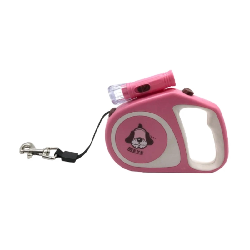 CUERDA RETRACTIL 5M CON LINTERNA PARA PASEO DE MASCOTAS ROSADO - 1