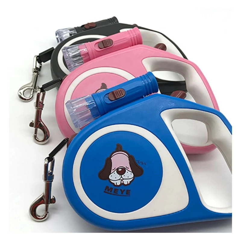 CUERDA RETRACTIL 5M CON LINTERNA PARA PASEO DE MASCOTAS ROSADO - 3