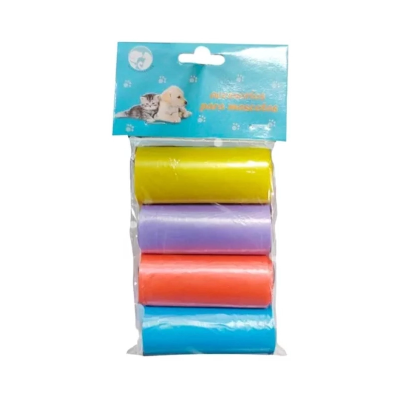 PACK 4 BOLSAS PARA DESECHOS FECAS PERROS MASCOTAS COLORES - 3