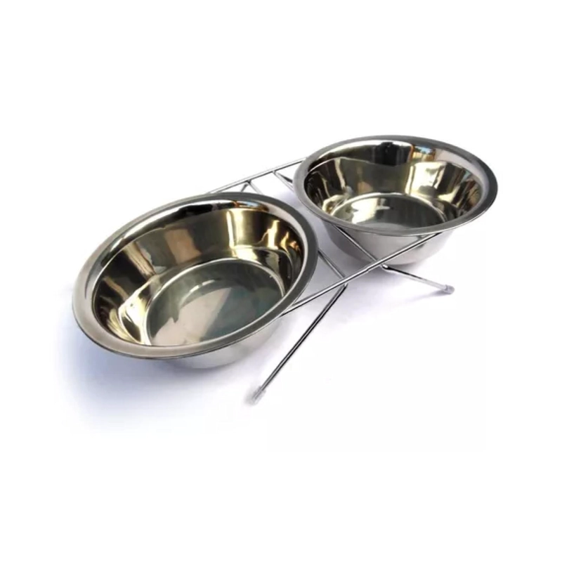 SET 2 PLATOS DE ALIMENTO Y AGUA PARA MASCOTAS CON BASE ALUMINIO - 1