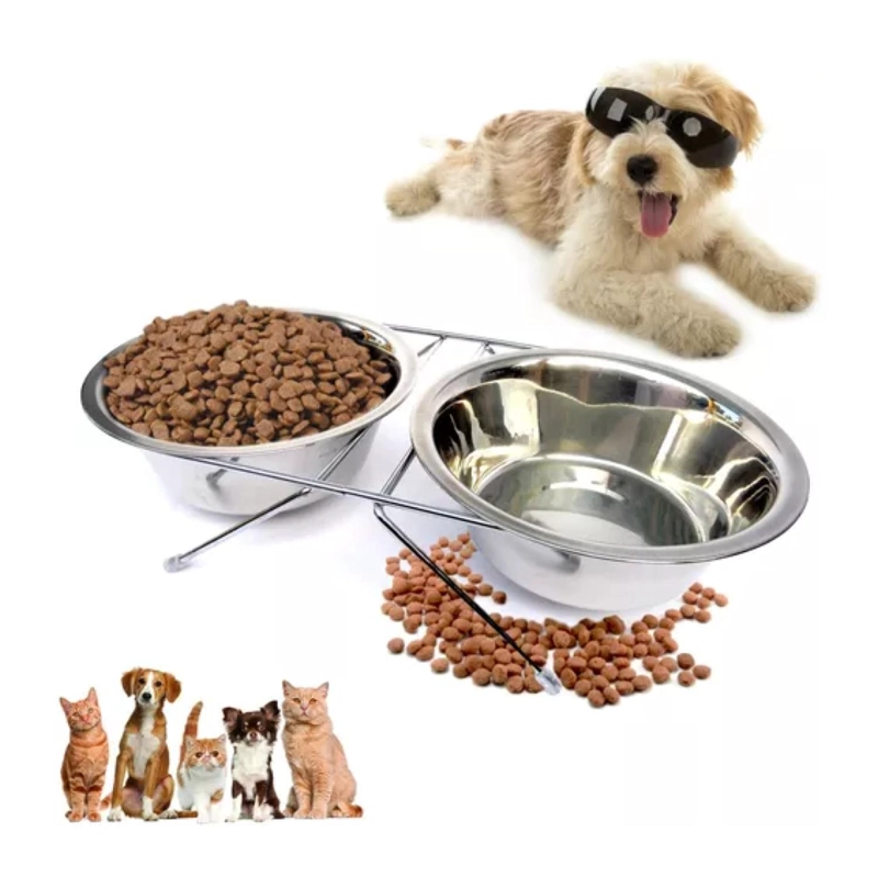 SET 2 PLATOS DE ALIMENTO Y AGUA PARA MASCOTAS CON BASE ALUMINIO - 2