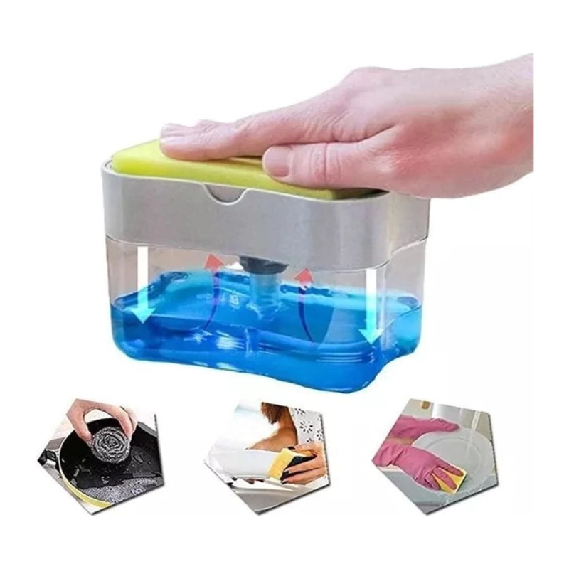 DISPENSADOR DE JABON LAVALOZA ESPONJA CON RECIPIENTE 385ML - 1