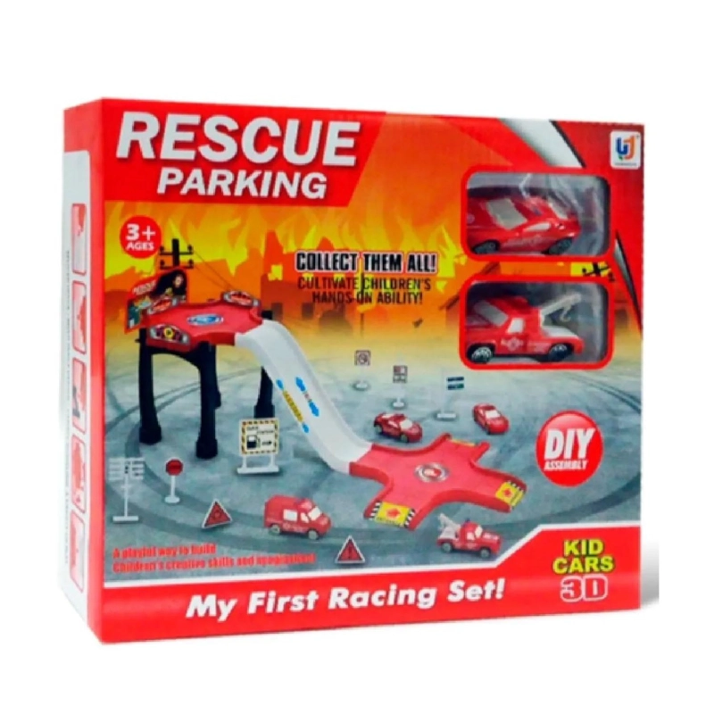 JUGUETE PISTA PLATAFORMA DE BOMBEROS 2 AUTOS INFANTIL - 1