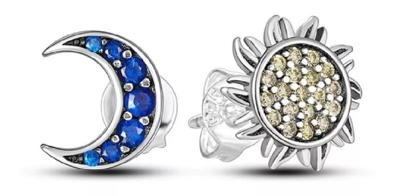 AROS LUNA Y SOL CON CIRCONES EN PLATA 925 SILVER HEART - 1