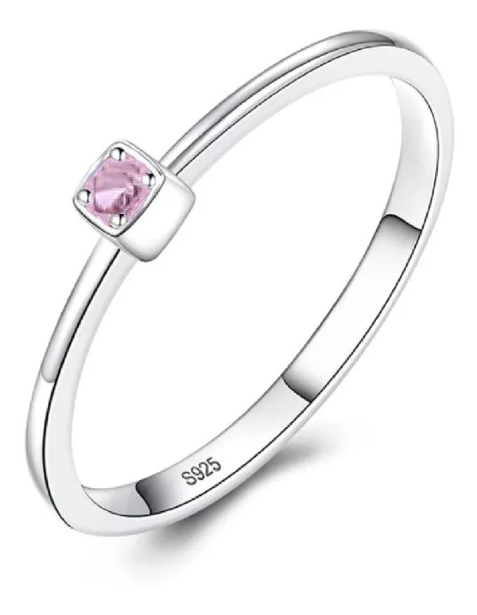 ANILLO SOLITARIO CIRCÓN CUADRADO ROSA DARK PLATA 925 SILVER HEART - 1
