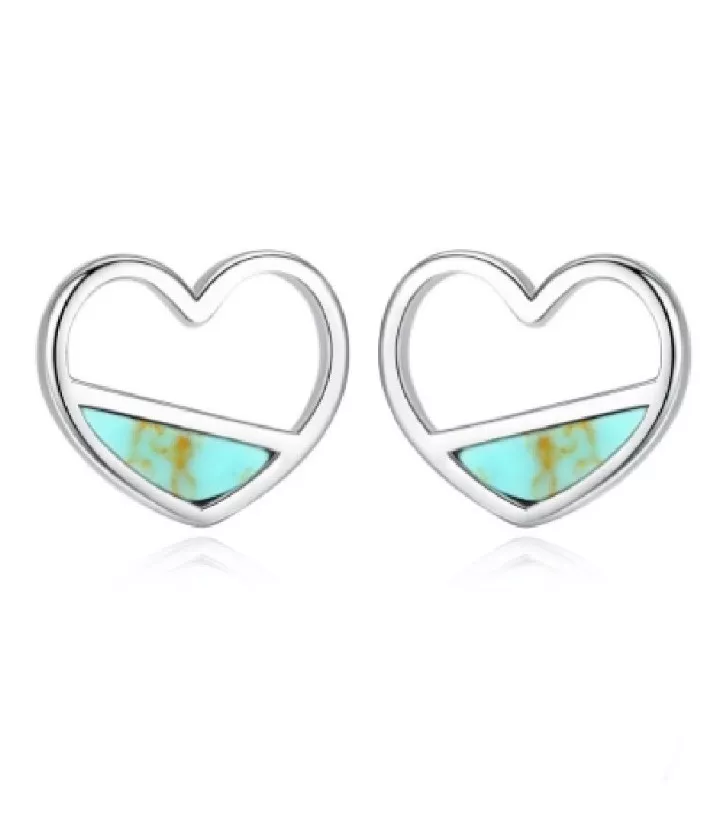 AROS CORAZÓN TURQUESA EN PLATA 925 SILVER HEART - 1