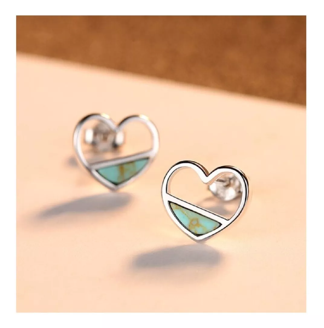 AROS CORAZÓN TURQUESA EN PLATA 925 SILVER HEART - 2