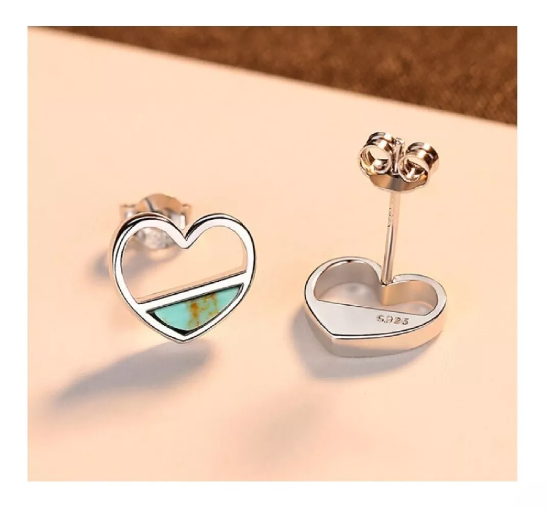 AROS CORAZÓN TURQUESA EN PLATA 925 SILVER HEART - 3