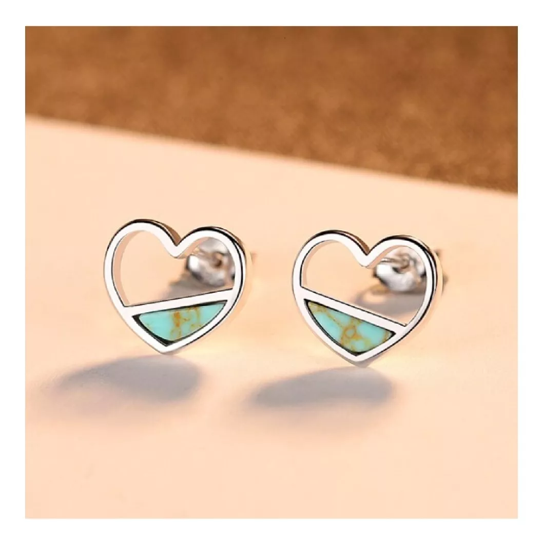 AROS CORAZÓN TURQUESA EN PLATA 925 SILVER HEART - 4