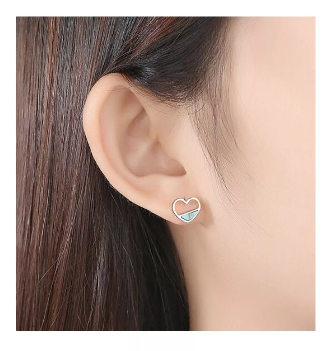 AROS CORAZÓN TURQUESA EN PLATA 925 SILVER HEART - 5