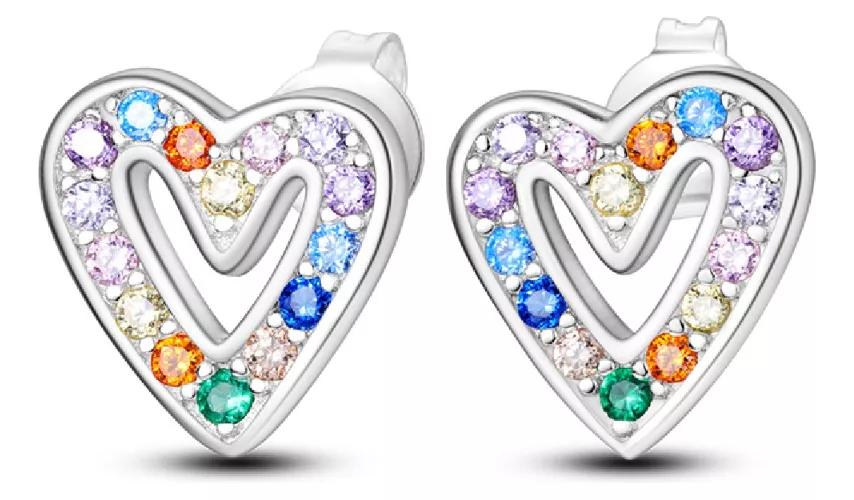 AROS CORAZÓN Y CIRCONES COLORIDOS EN PLATA 925 SILVER HEART - 1