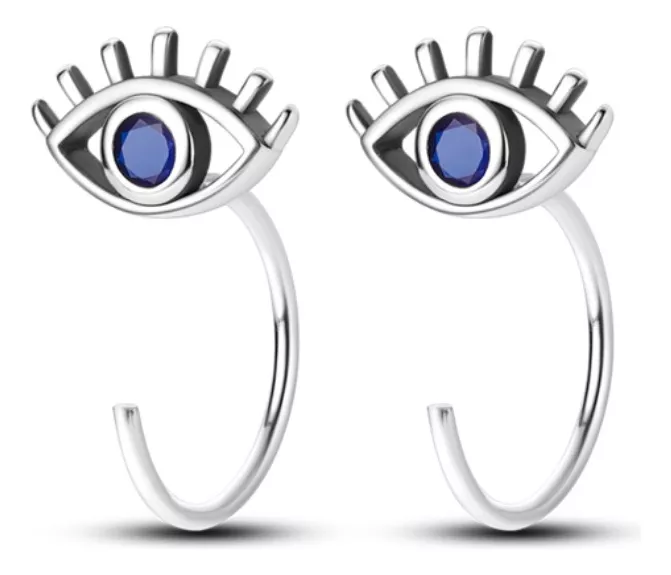 AROS SEMI ARGOLLA OJO Y CIRCÓN AZUL EN PLATA 925 SILVER HEART - 1