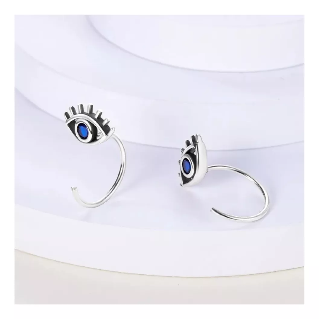 AROS SEMI ARGOLLA OJO Y CIRCÓN AZUL EN PLATA 925 SILVER HEART - 2