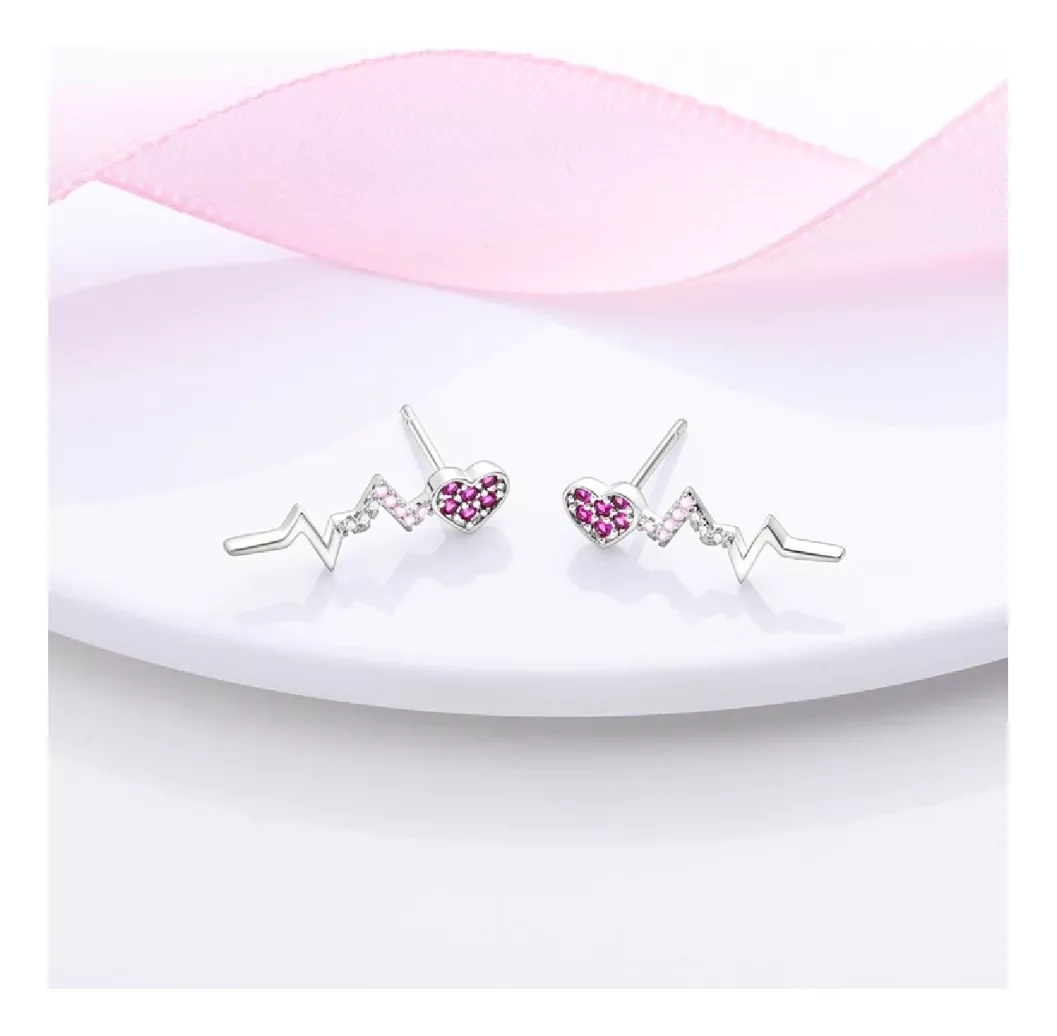 AROS LATIDO DE CORAZÓN Y CIRCONES EN PLATA 925 SILVER HEART - 2