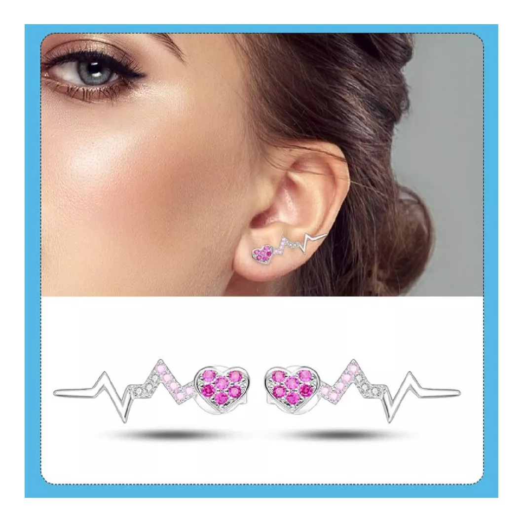 AROS LATIDO DE CORAZÓN Y CIRCONES EN PLATA 925 SILVER HEART - 4