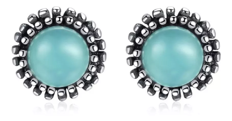 AROS REDONDO TURQUESA EN PLATA 925 SILVER HEART - 1