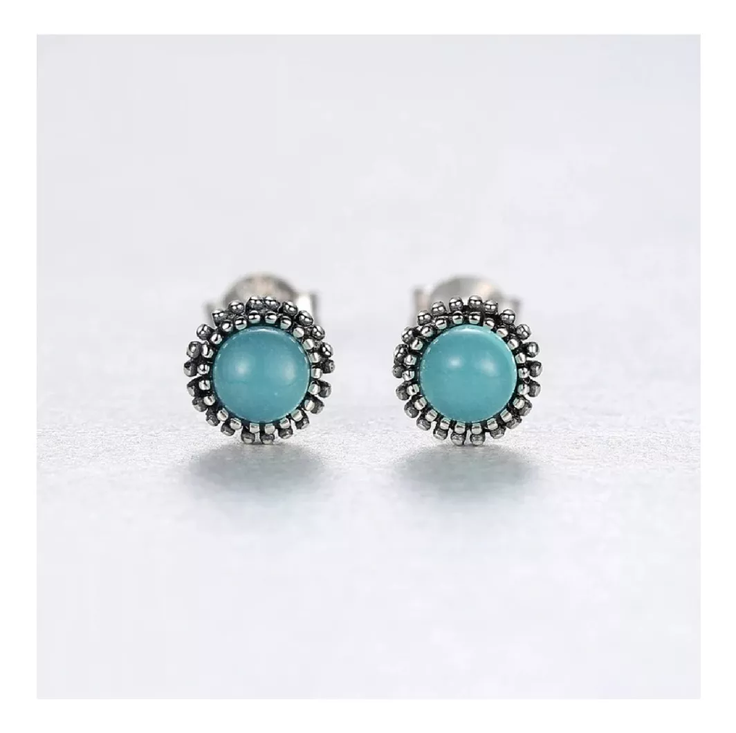 AROS REDONDO TURQUESA EN PLATA 925 SILVER HEART - 2