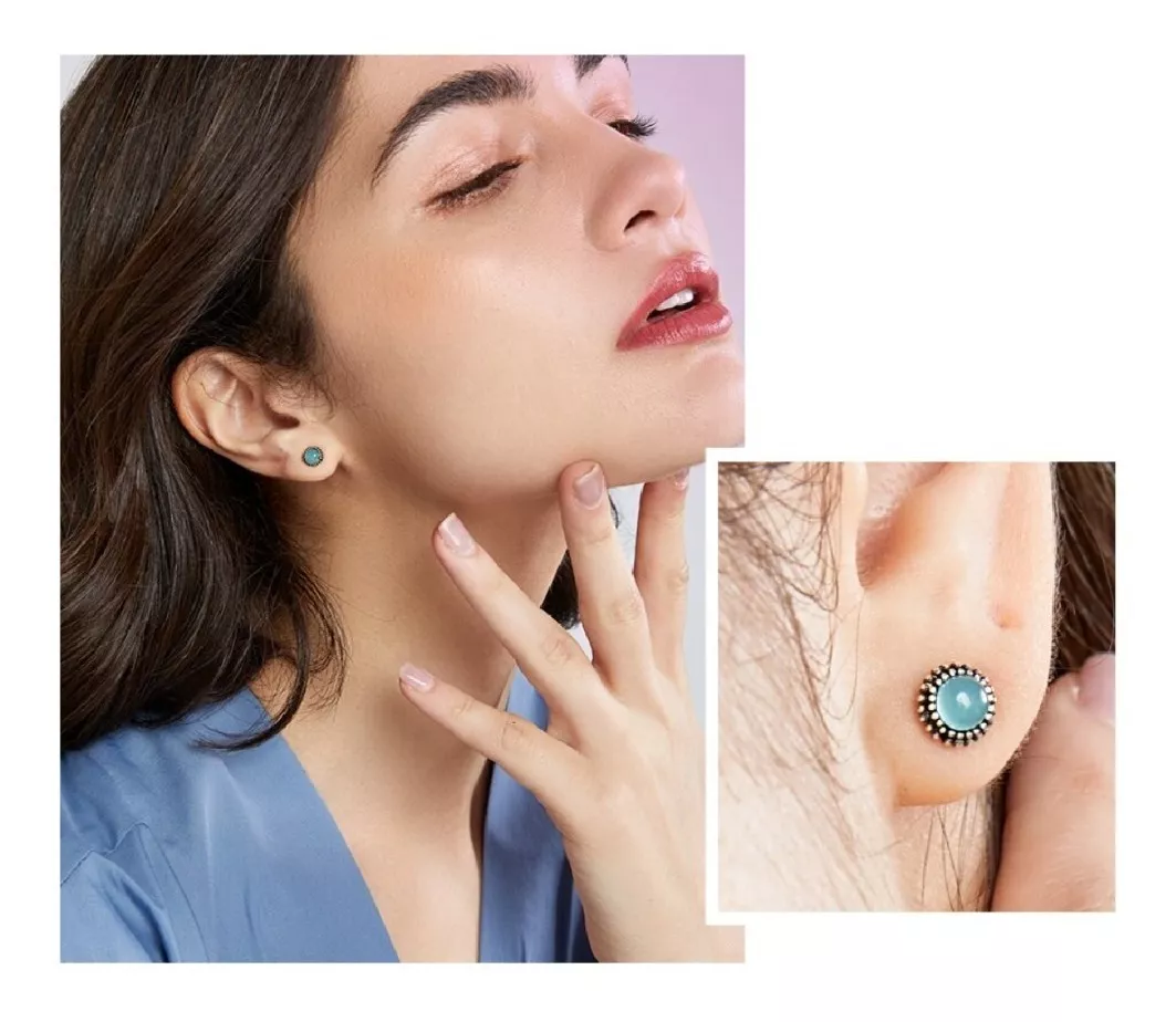 AROS REDONDO TURQUESA EN PLATA 925 SILVER HEART - 5