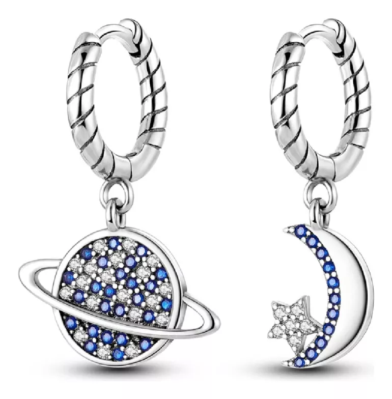AROS ARGOLLA PLANETA, LUNA Y ESTRELLA PLATA 925 SILVER HEART - 1