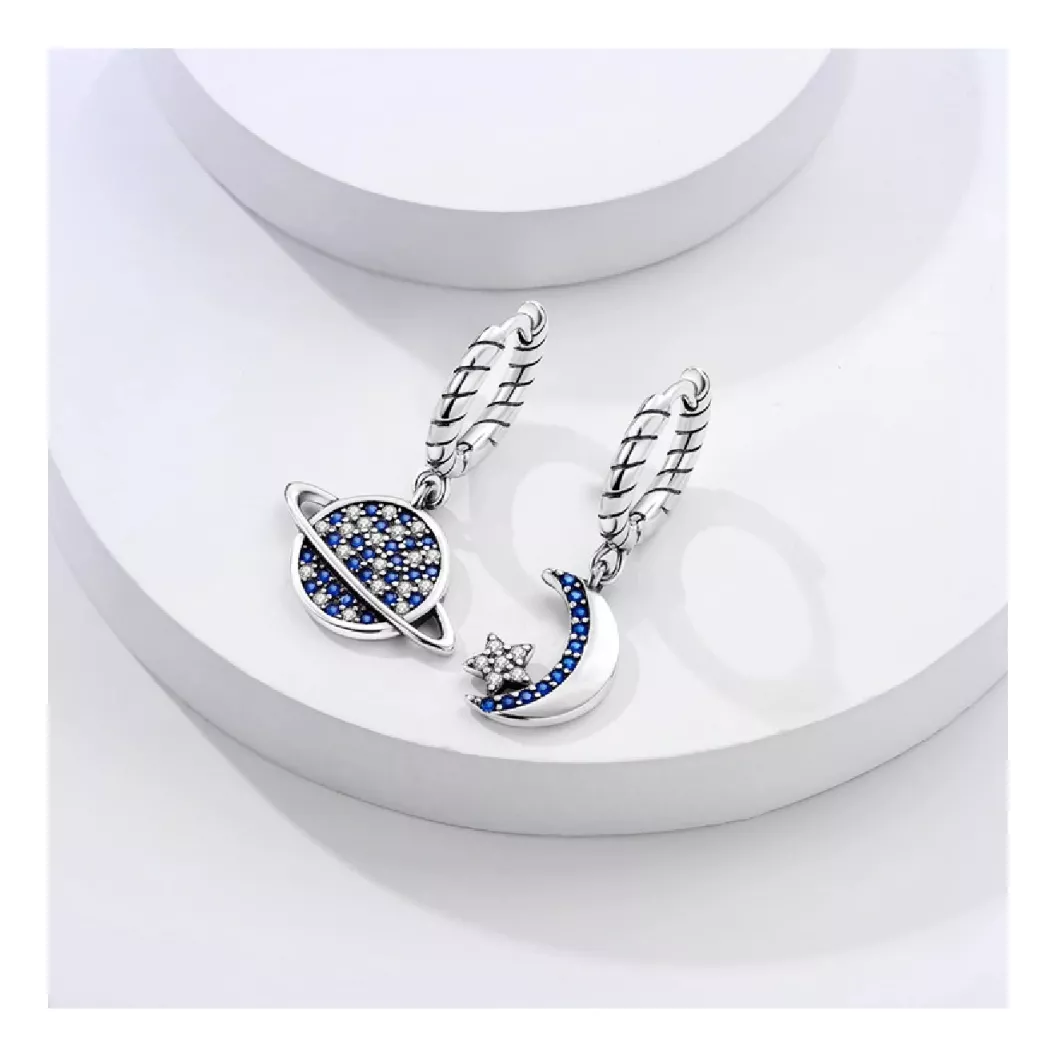 AROS ARGOLLA PLANETA, LUNA Y ESTRELLA PLATA 925 SILVER HEART - 2