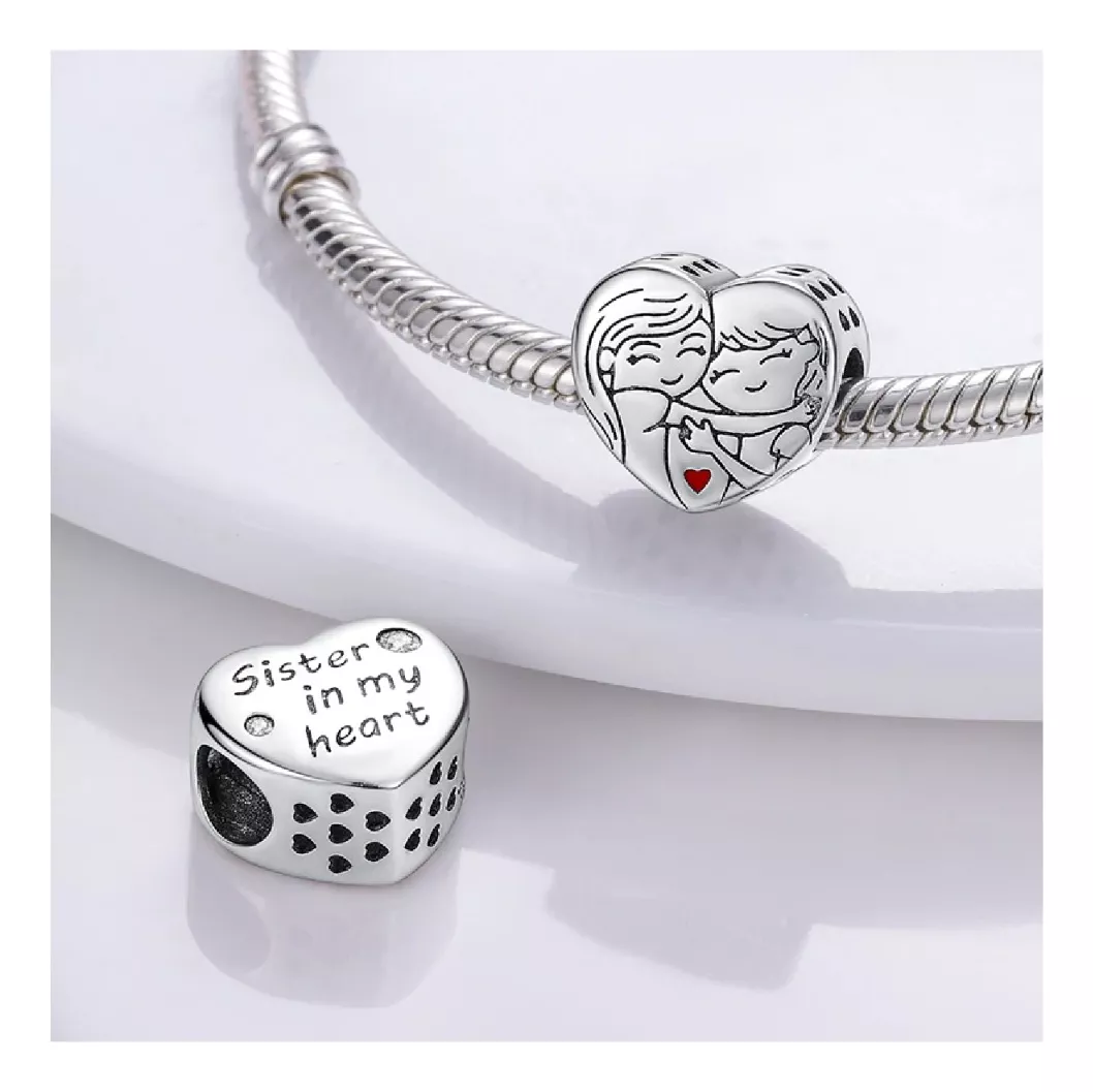 CHARM CORAZÓN AMOR DE HERMANAS EN PLATA 925 SILVER HEART - 2