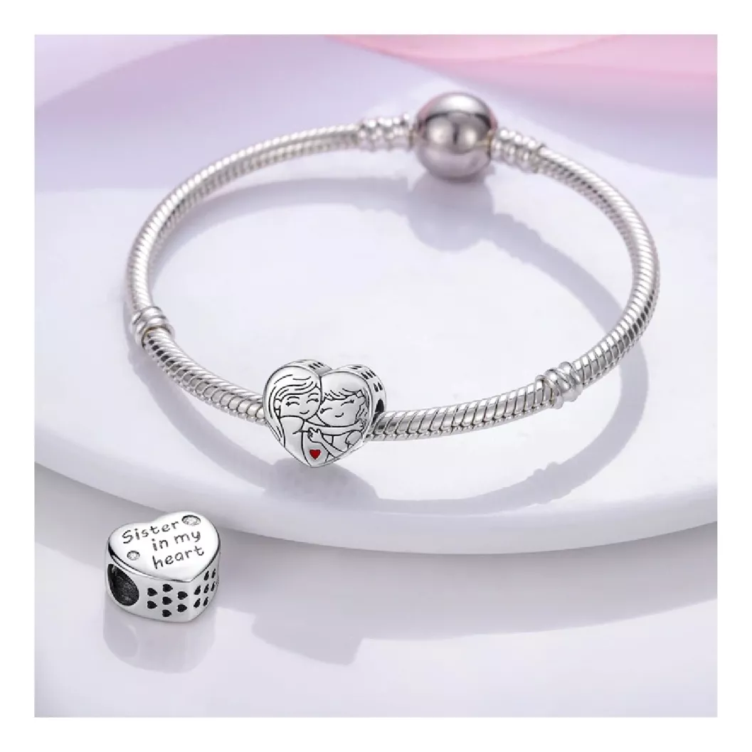 CHARM CORAZÓN AMOR DE HERMANAS EN PLATA 925 SILVER HEART - 3
