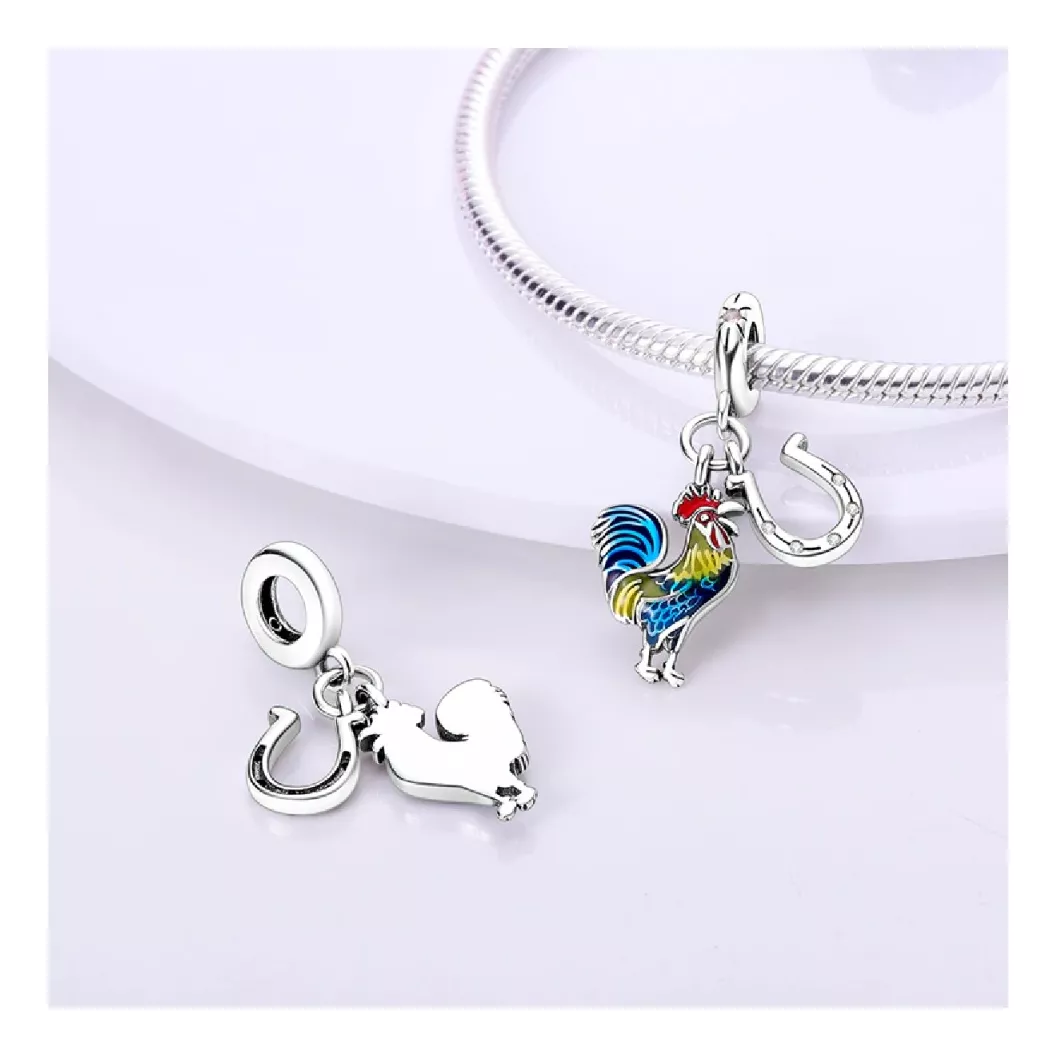 CHARM GALLO Y HERRADURA DE LA SUERTE PLATA 925 SILVER HEART - 2