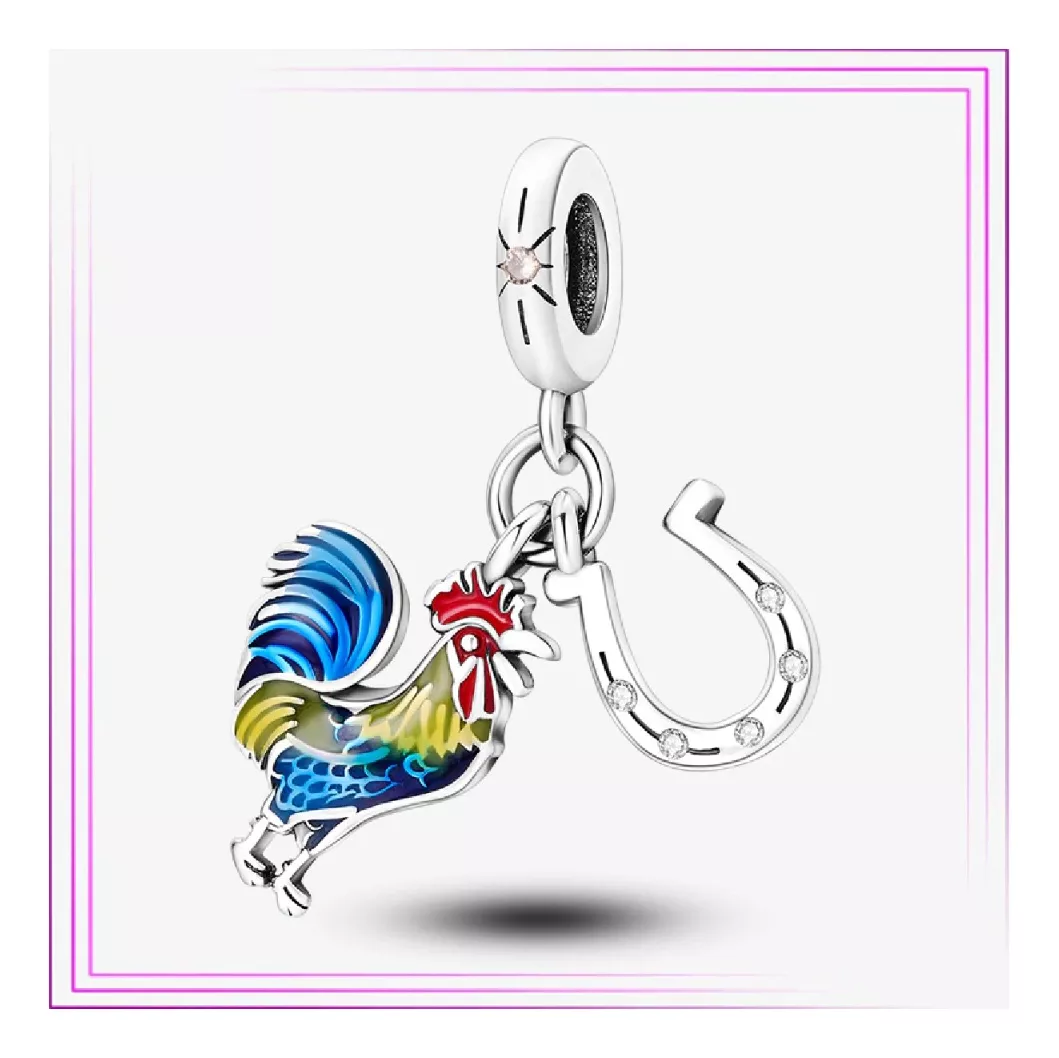 CHARM GALLO Y HERRADURA DE LA SUERTE PLATA 925 SILVER HEART - 3