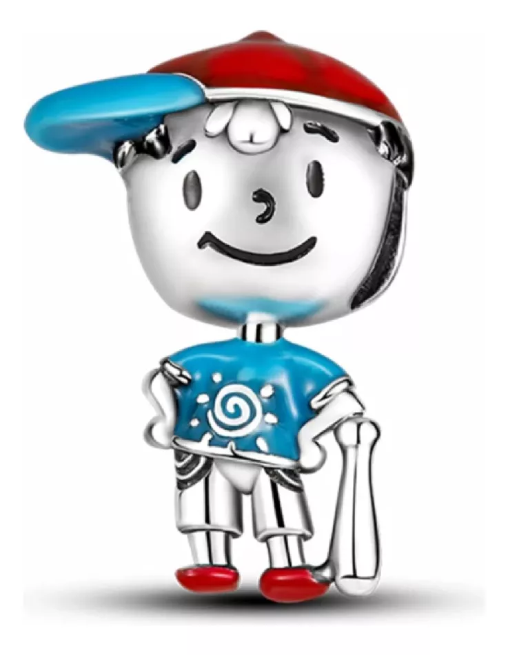 CHARM NIÑO BEISBOLISTA SONRIENTE EN PLATA 925 SILVER HEART - 1
