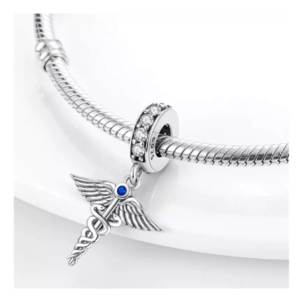CHARM VARA DE ESCULAPIO MEDICINA EN PLATA 925 SILVER HEART - 2