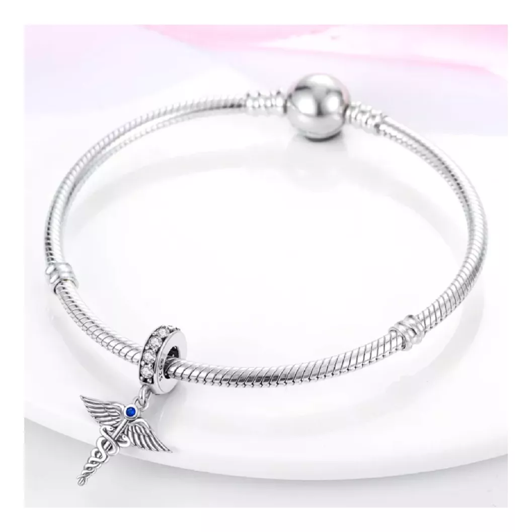 CHARM VARA DE ESCULAPIO MEDICINA EN PLATA 925 SILVER HEART - 3