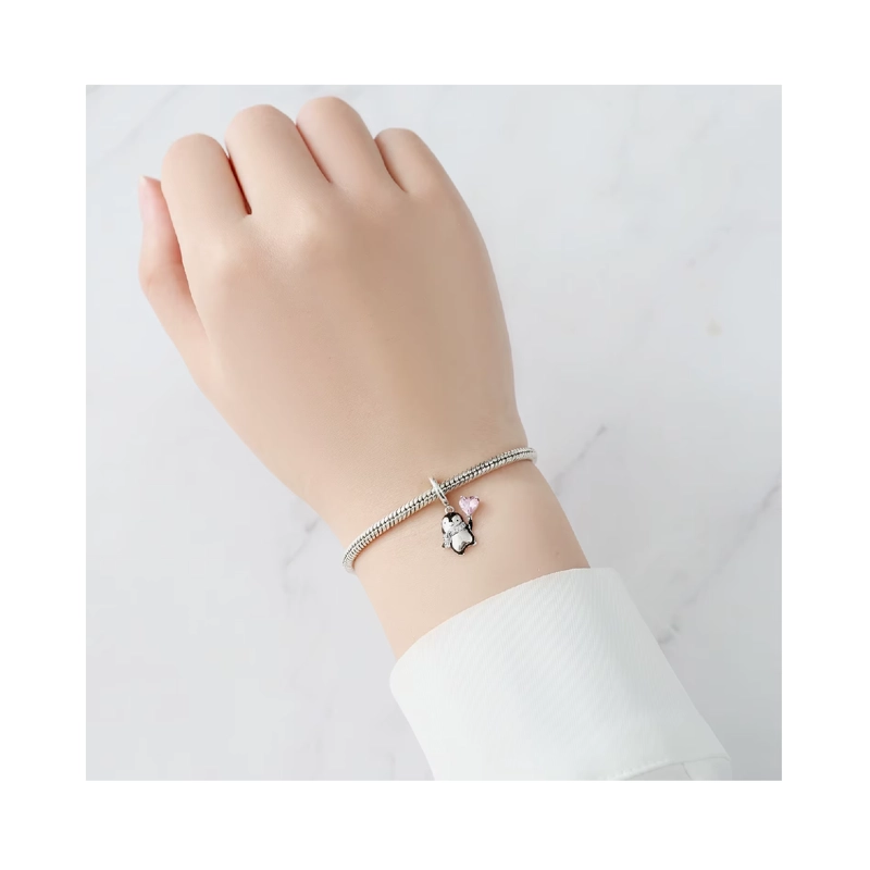 CHARM PINGÜINO Y CORAZON CON CIRCONES EN PLATA FINA 925 SILVER HEART - 5