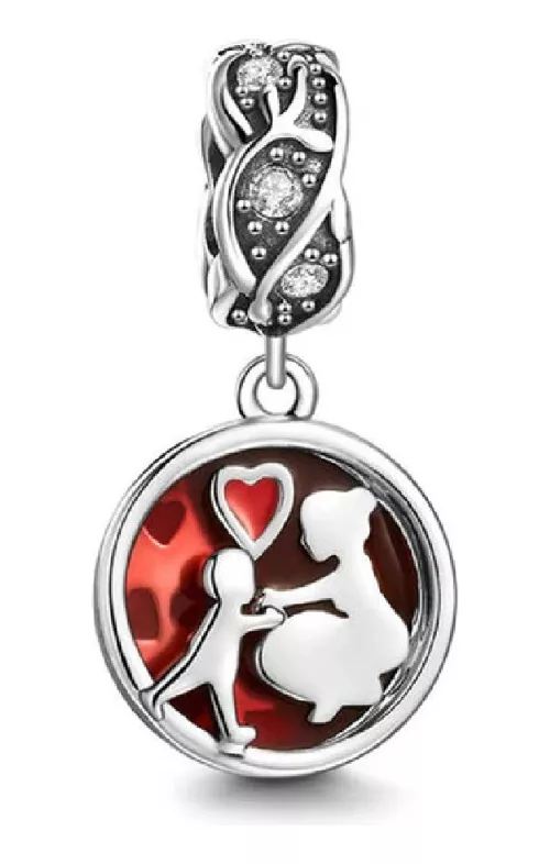 CHARM AMOR MADRE E HIJO CIRCONES EN PLATA 925 SILVER HEART - 1