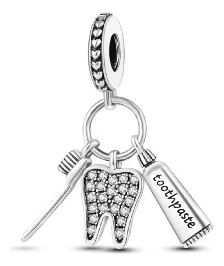 CHARM TRIPLE DENTISTA Y CIRCONES EN PLATA 925 SILVER HEART - 1