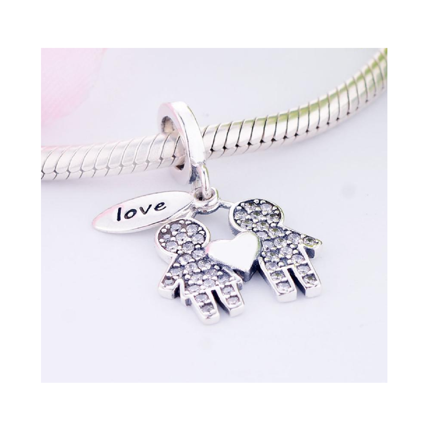 CHARM PAREJA CORAZÓN Y CIRCONES EN PLATA 925 SILVER HEART - 3