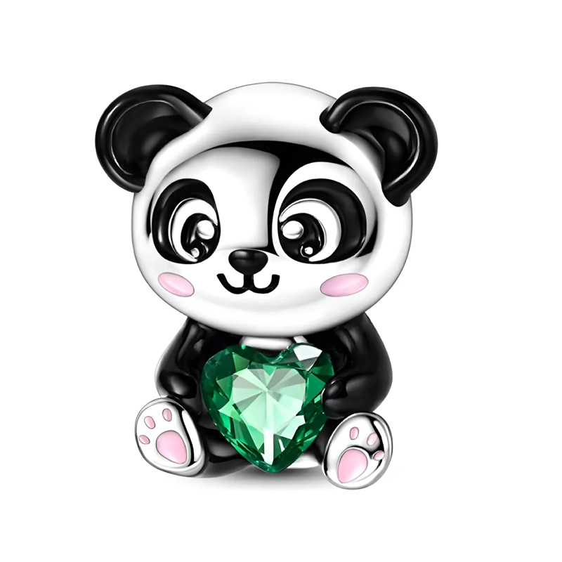 CHARM OSO PANDA CON CORAZÓN VERDE EN PLATA 925 SILVER HEART - 1