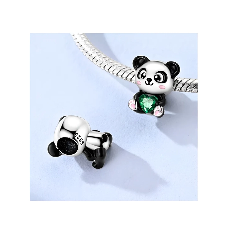 CHARM OSO PANDA CON CORAZÓN VERDE EN PLATA 925 SILVER HEART - 2