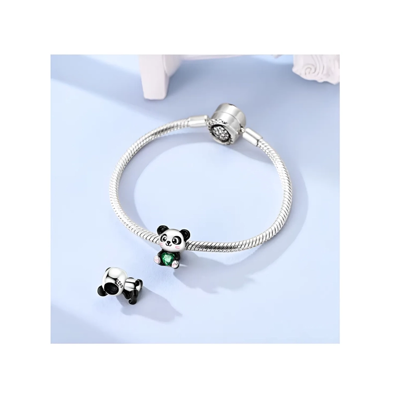 CHARM OSO PANDA CON CORAZÓN VERDE EN PLATA 925 SILVER HEART - 3